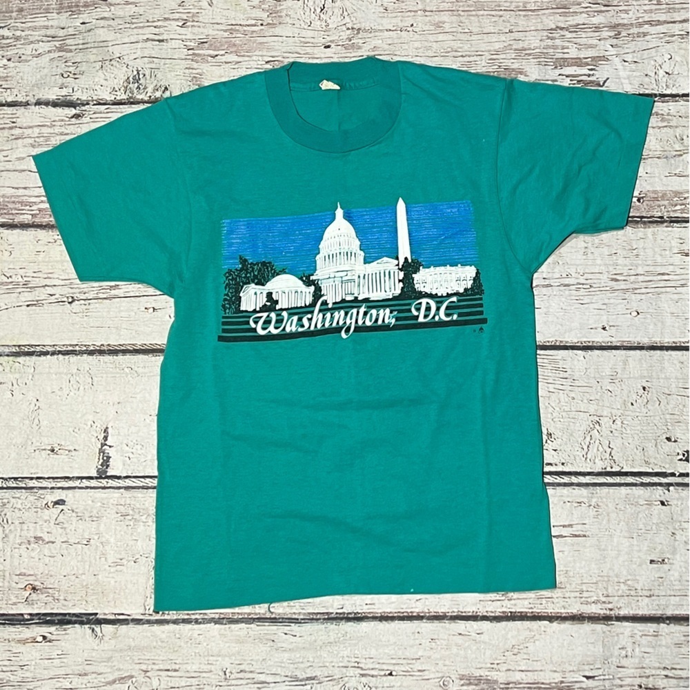VTG Washington D.C. Single Stitch Screen Stars 1980s Crewneck Travel Tshirt